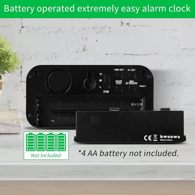 KWANWA Alarm Clock  LED Digital Clock  Small Wall Clock  Battery Operated  Adjustable 3-Level Led Brightness  Dim Night Mode  12/24Hr  Cordless  Constantly 1.2'' Digits Display for Bedroom/Travel Easy to Set - Image 4